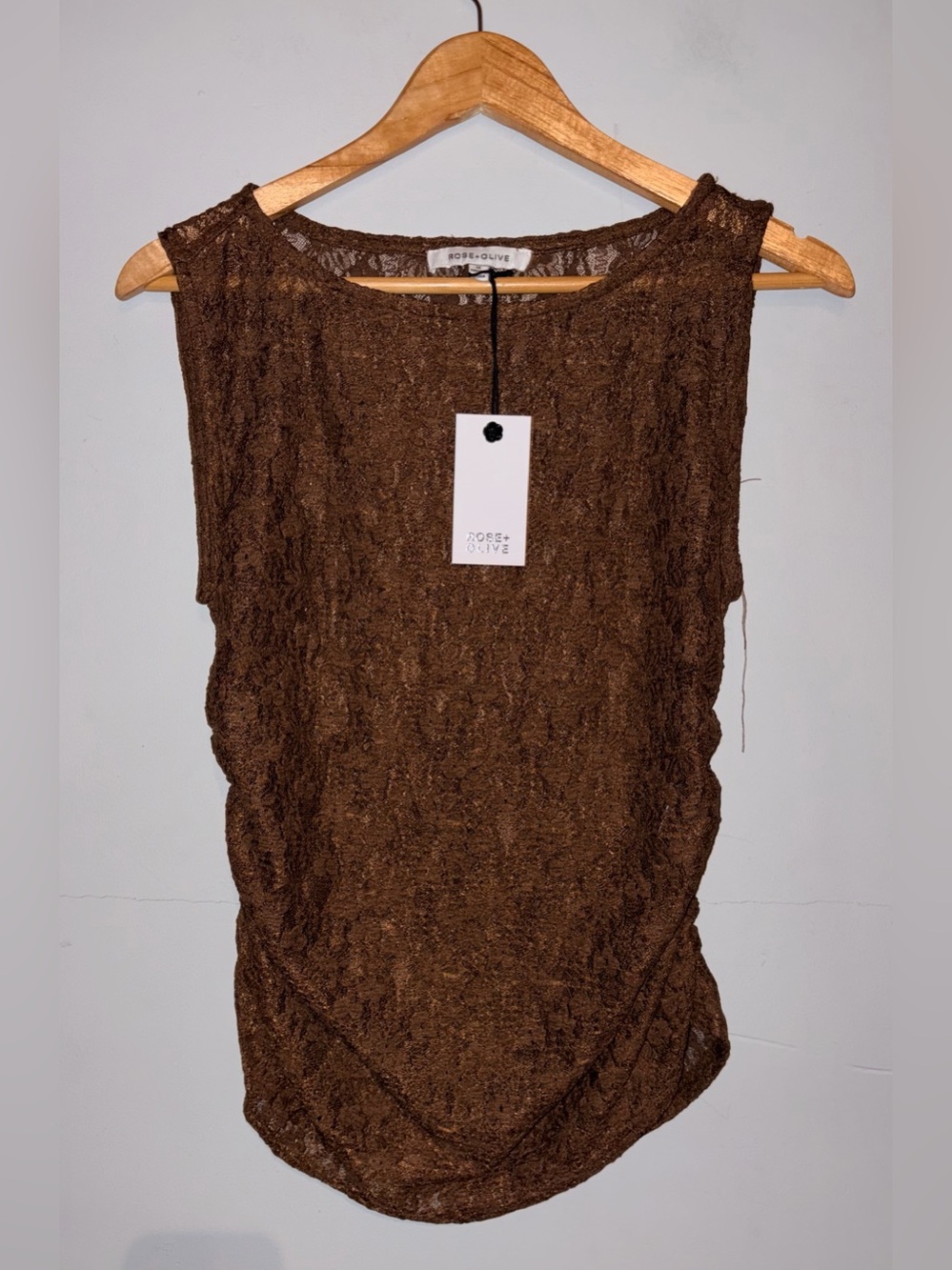 Rose + Olive Brown Lace Sleeveless Top M NEW!